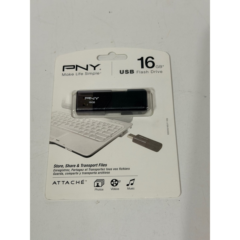 PNY Attache 16GB USB 2.0 Flash Drive Black P-FD16GATT03-GE Thumb Drive New